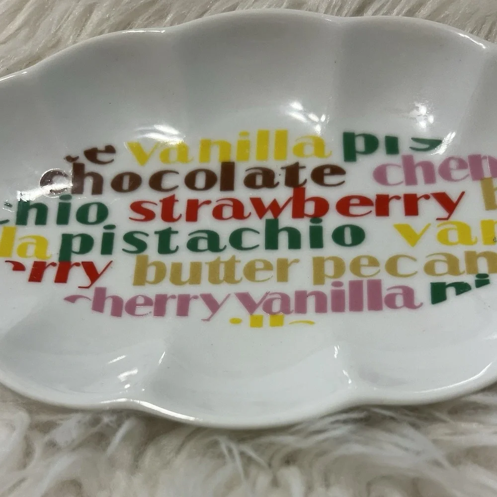 Vintage Japan Ice Cream Flavor Typography Scalloped Ceramic Bowls Set of 4